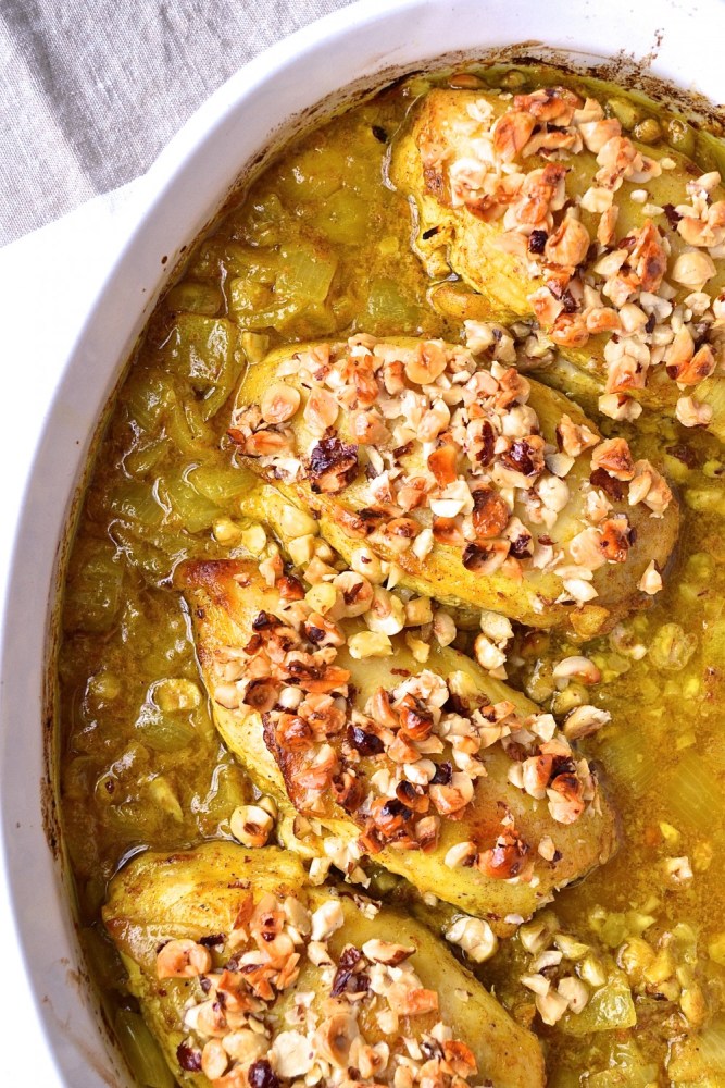 CHICKEN WITH HAZELNUTS, HONEY AND ROSE WATER