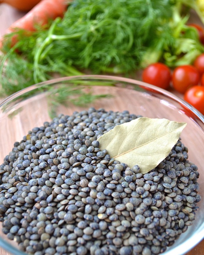 Lentilles et purée d'aubergine grillée