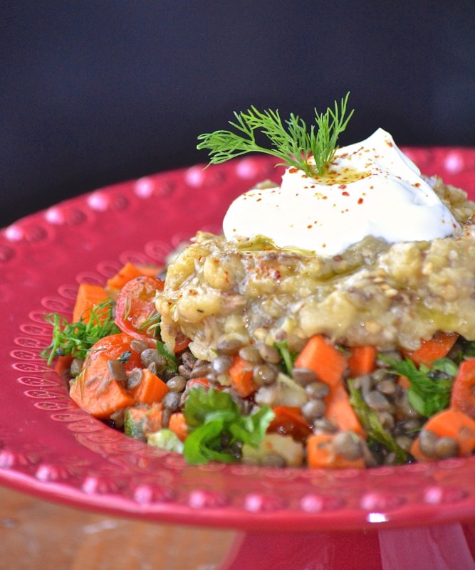 Lentils with broiled eggplants - lentilles et aubergine grillée / www.catherinecuisine.com