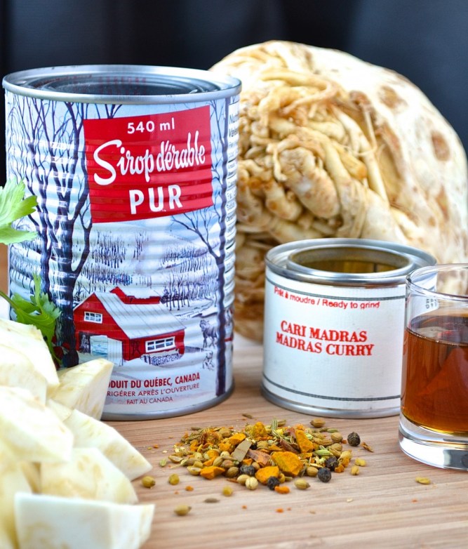 Céleri-rave au cari de Madras et à l'érable