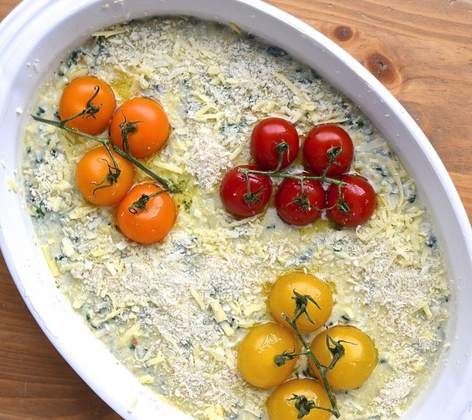 Gratin d'épinards et tomates cerises - Spinach and cherry tomato gratin